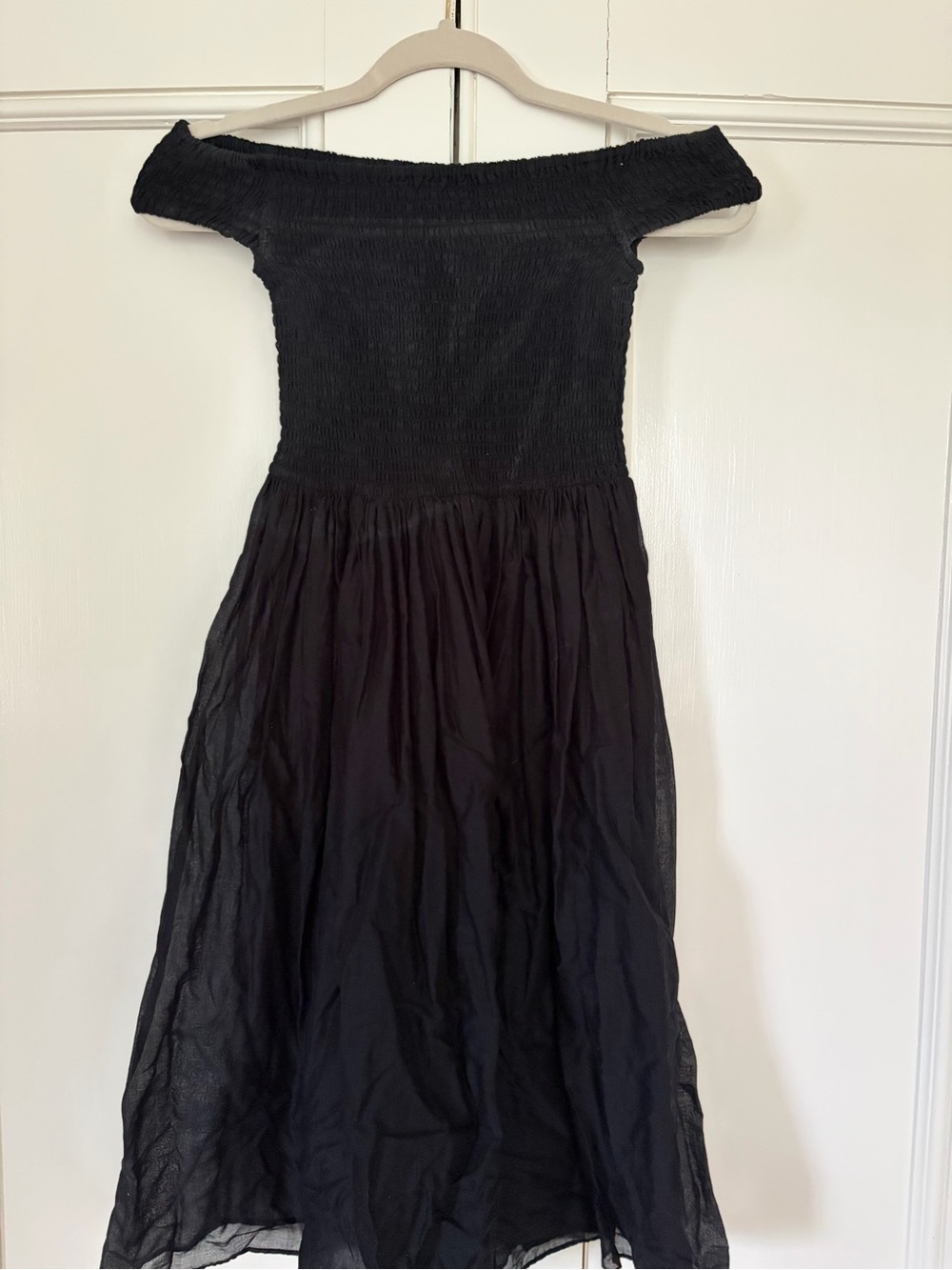 J. Crew Black One-Shoulder Sheer Smocked Bodice Coverup/Dress